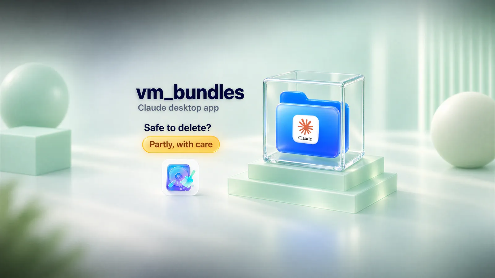 Blue vm_bundles folder icon with the Claude logo, from the Claude desktop app. Safe to delete? Partly, with care.