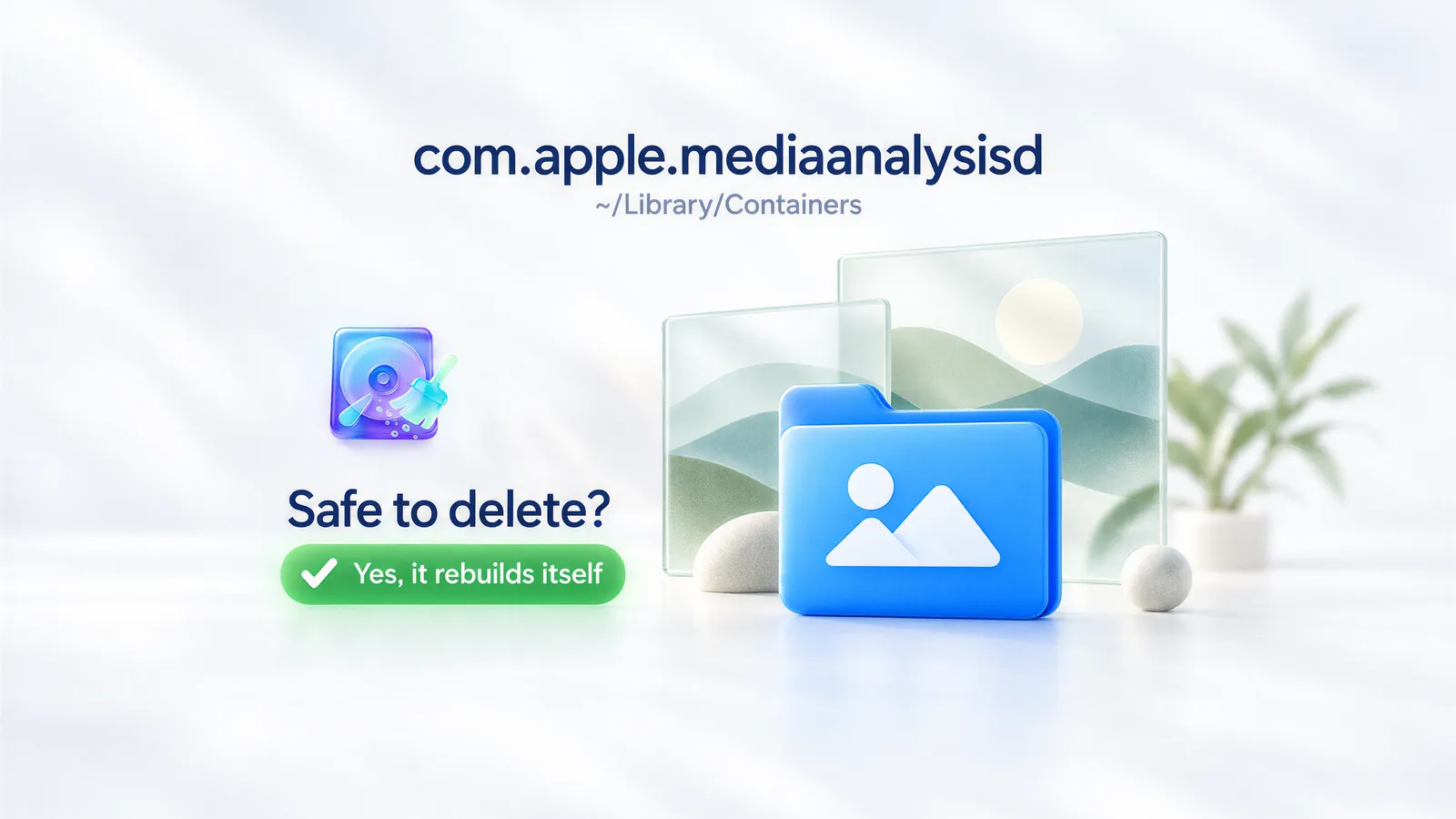 Blue com.apple.mediaanalysisd folder icon, ~/Library/Containers. Safe to delete? Yes, it rebuilds itself.