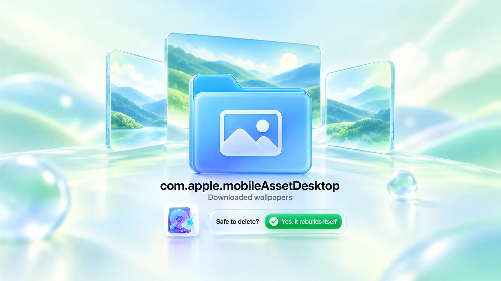 Blue com.apple.mobileAssetDesktop folder icon for downloaded wallpapers. Safe to delete? Yes, it rebuilds itself.